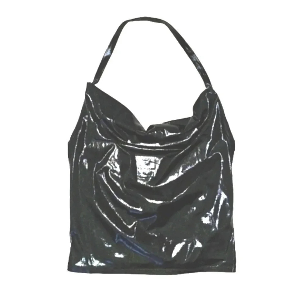 Black Shiny Halter Top